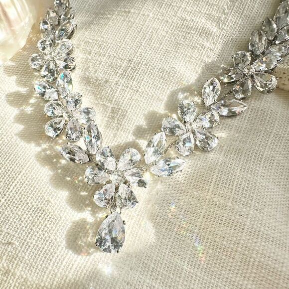The Jasmine: sparkly cubic zirconia flower statement necklace - Picture 8 of 12